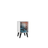 Manhattan Comfort 143AMC183 Mid-Century- Modern Amsterdam Side Table 1.0with 2 Shelves in Multi Color Red and Blue